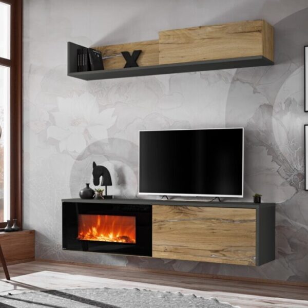 Dallas - TV Unit with build in fireplace Oak